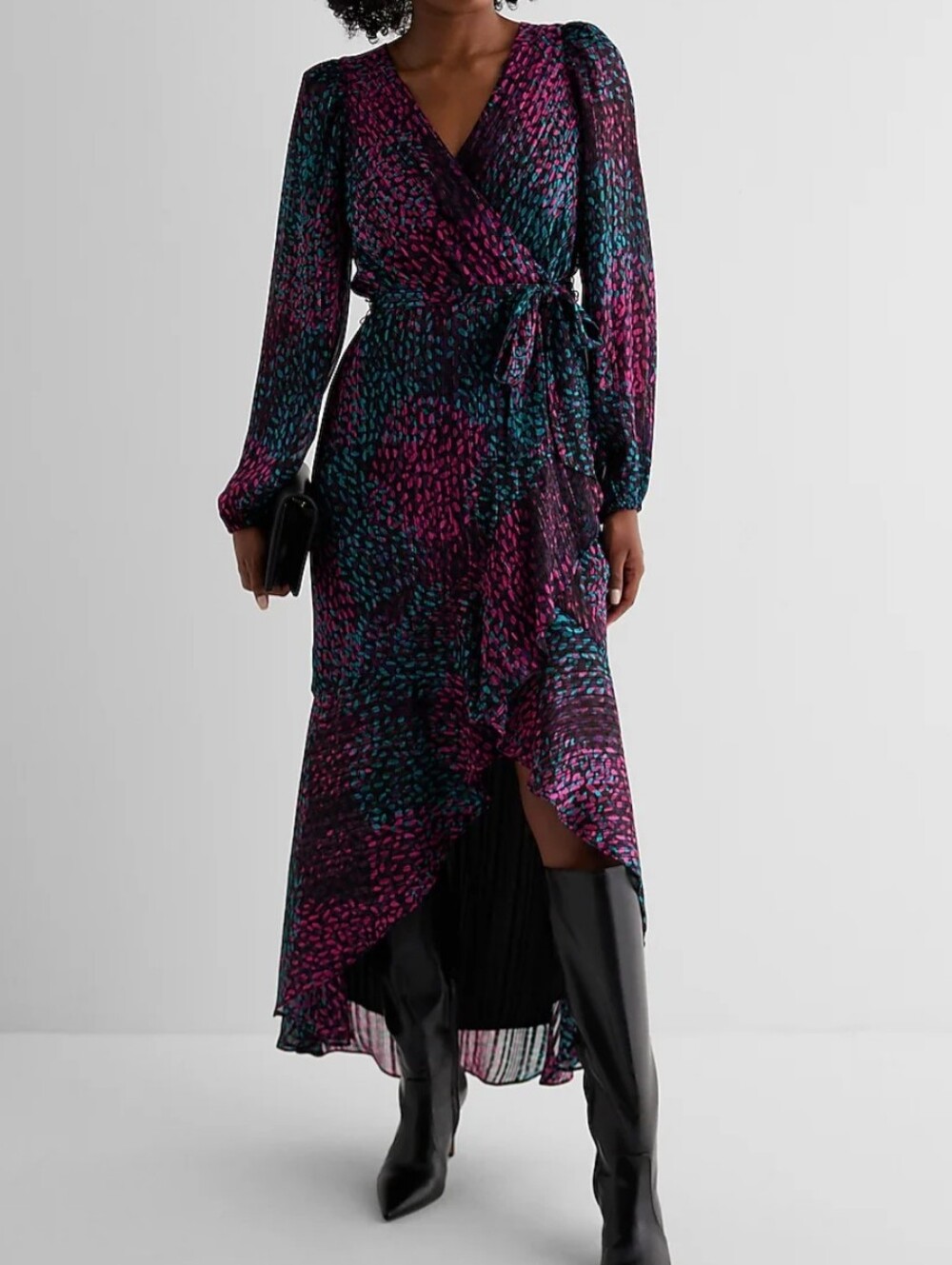 Vibrant Purple & Teal Wrap High-Low Dress Size XS